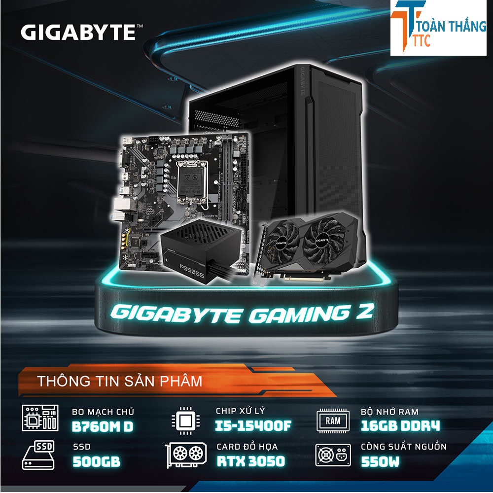 PCAP GIGABYTE GAMING 2 ( i5 12400F | RTX 3050 | 16GB DDR4 | SSD 500GB | PSU 550W )