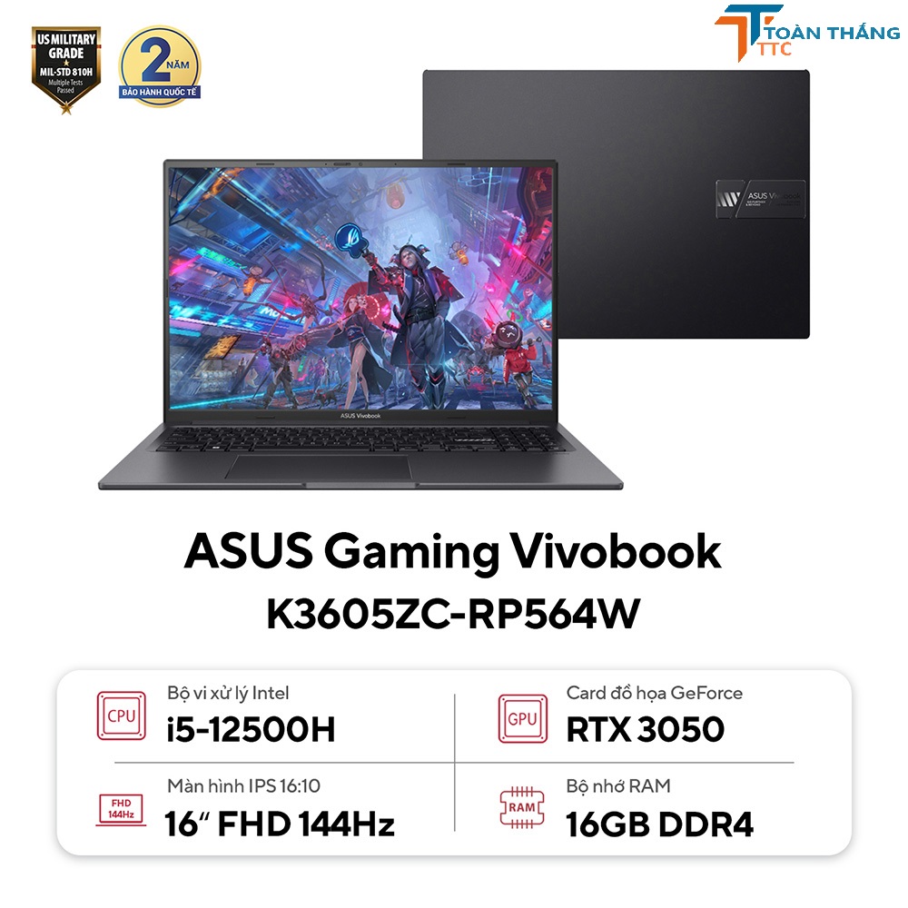 Laptop ASUS Gaming Vivobook K3605ZC-RP564W (Intel Core i5-12500H | 16GB | 512GB | RTX 3050 | 16 inch WUXGA | Win 11 | Đen)
