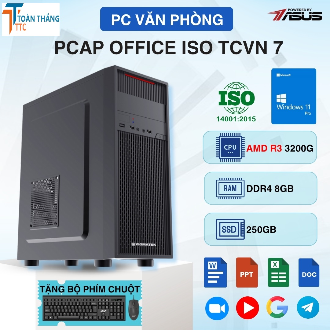 MÁY BỘ VĂN PHÒNG - PCAP OFFICE ISO TCVN 7 (AMD R3 3200G, 8GB, 256GB, Window 11 Pro )